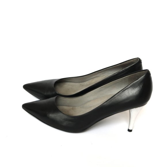 Kenneth Cole Black Leather Pumps with Silver Heel, size 7.5 EUC - Picture 1 of 13